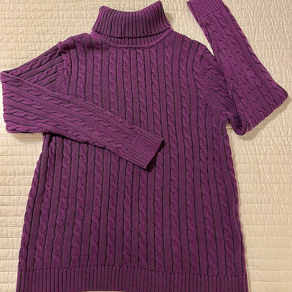Purple L.L. Bean Turtle Neck, Cable Knit Sweater